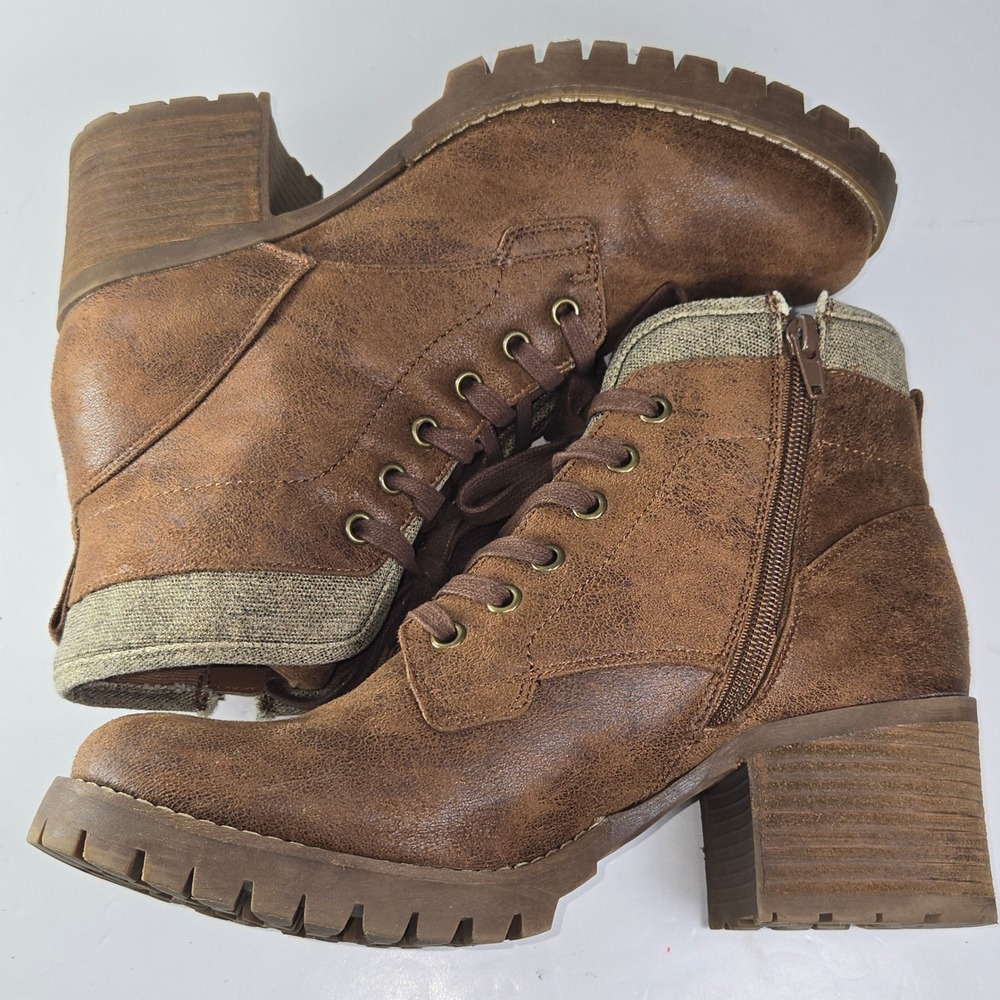 Carlos by Carlos Santana Brown Lace Up Side Zip Block Heel Ankle Boots 10 - Picture 5 of 10